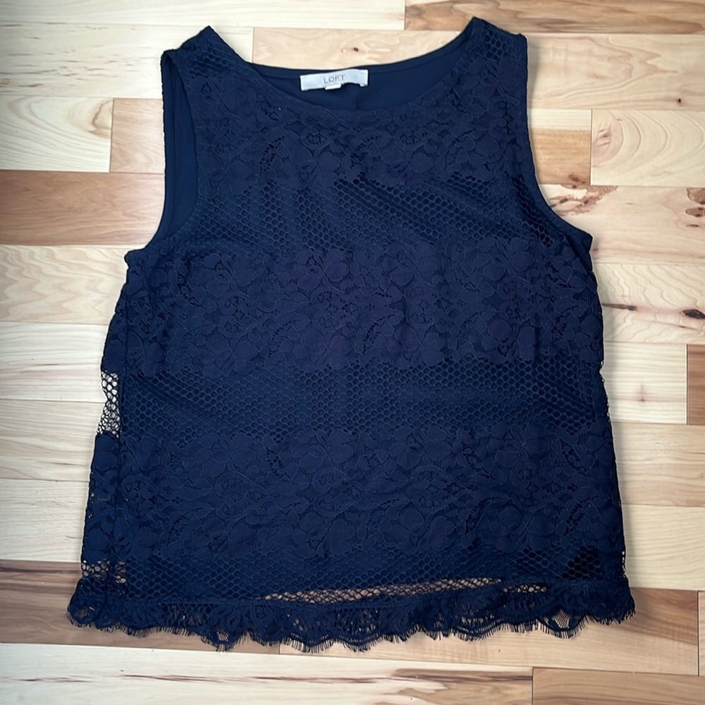 LOFT navy lace lined sleeveless top
